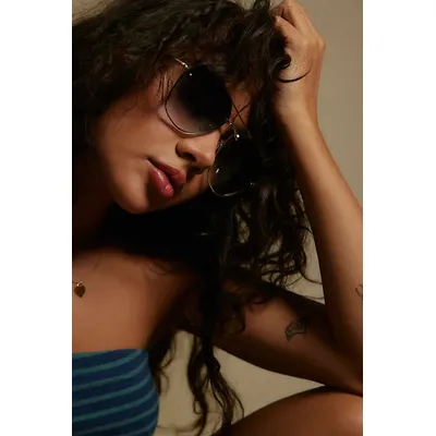 Alma Oversized Aviator Sunglasses at Free People in Gold/Green