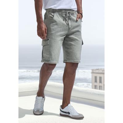 Jogg Pants JOHN DEVIN, Herren, Gr. XXXL (64/66), N-Gr, grün (khaki, denim), Jeans, Obermaterial: 65% Baumwolle, 33% Polyester, 2% Elasthan, casual, regular fit kurz, Jeans, mit Cargotaschen, knielang, elastische Schlupf-Bermuda Image
