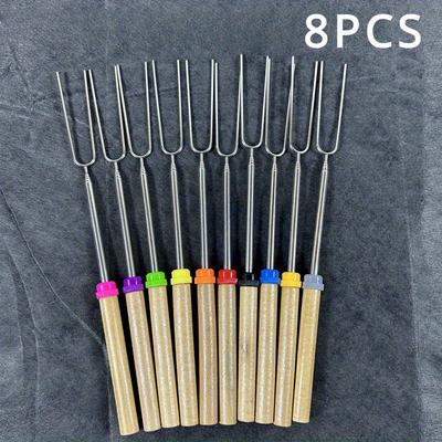 TEMU Great Value 8pcs Pack! 32-inch Retractable Metal Grill Fork, Marshmallow/hot Dog/sausage Grill, With Carrying Bag, Essential For Camping Image