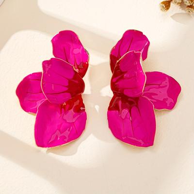 TEMU Pair Of Women's Large Elegant Floral Enamel Earrings - Vibrant Dangle Design, Versatile For & Parties, Fashion Jewelry, Cute Earrings, Party Accessories, Color Contrast, Glossy Finish, Artistic Image