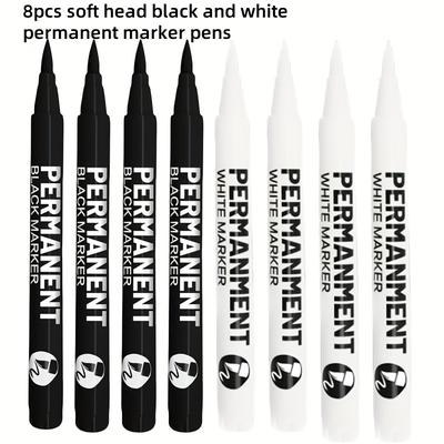 TEMU 8pcs White & Black Permanent Marker Pens - Waterproof, Quick-drying, Non-fading Acrylic Ink For Clothes, Tires, Wood, Rocks, Metal, Canvas, Plastic, Ceramic, Glass, Diy Crafts Image