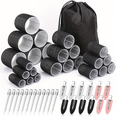 TEMU 49pcs Diy Set - 24 Self-adhesive Curlers In 4 Sizes, 24 Hair Pins & Pouches - All Hair Types & Styles, Stylish Hair Accessory|versatile Hair Tools|durable Hair Accessories, Hair Styling Tools Image