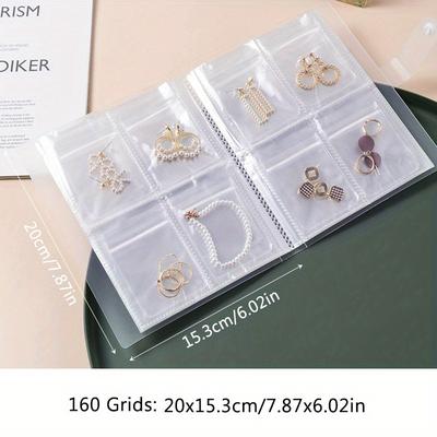 TEMU Portable Plastic Jewelry Storage Book With 84/160 Transparent Pockets - Travel Jewelry Organizer For Earrings, Rings, Necklaces - Anti-corrosion Zipper Sealing Bag, High-capacity Display Bo Image