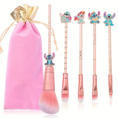 TEMU Stitch Makeup Brush Set, Cartoon Cute , Soft Fiber Professional Makeup Tool, Suitable For Holiday Gifts, Birthday , Makeup Brushes Image
