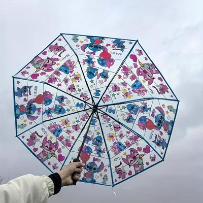 TEMU Stitch Umbrella, Essential European Style Rain Gear With Transparent Canopy For Image