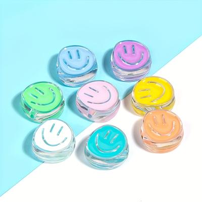 TEMU 10pcs/set Acrylic Transparent Happy Face Loose Beads Diy Hair Ties,craft For Phone Chains, And Jewelry Making Supplies. Image