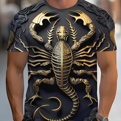 TEMU Men's Novelty T-shirt - Casual Crew Neck, 100% Polyester Knit Fabric, Stretch, Regular Fit, 3d , Unique Graphic Tee Image