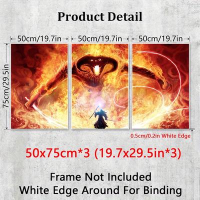 TEMU 3pcs/ Set Canvas Poster, Fire Monster, , Ring, , Vintage Wall Art Painting For Living Room, Bedroom, Bathroom, Office, Cafe, Gym, Home Decor, Prints, Room Decoration, Artwork, Ideal Gift . Image