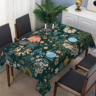 TEMU 1pc Dark Green Garden Element Tablecloth, Durable And Heat Resistant For Picnics, Camping, Weddings, Birthday Parties, Festivals, Dining, Buffet, Home Kitchen Protection Image