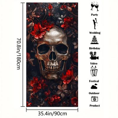 TEMU 1pc Spooky Halloween Door Banner - 35.4x70.8in Polyester And Design, No Electricity Needed, For Housewarming, Anniversary & Decor Image
