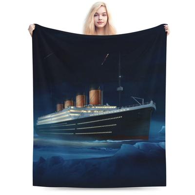 TEMU Cozy -themed Flannel Blanket - Soft, Warm, For Sofa, Office, Travel - Nautical Design, Ideal Decorative Gift Image