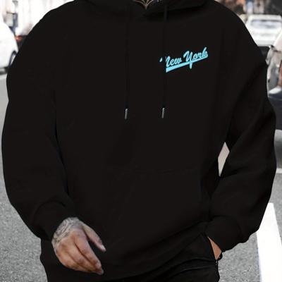 TEMU Men's New Letter Print Hoodie - 100% Polyester Casual Pullover Sweatshirt With Adjustable Drawstring Hood, Regular Fit Long Sleeve For Autumn Winter , Sweater Hoodie, Comfortable Knit Fabric Image
