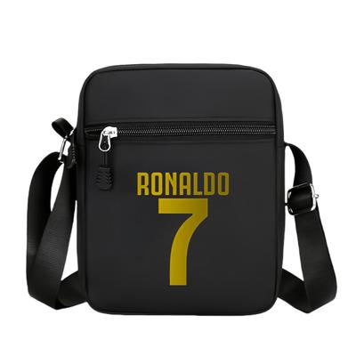 TEMU 1pc Cr7 Print Crossbody Bag - Adjustable Shoulder Strap, Zipper Closure, Stylish Black Oxford With Yellow Numbers, Polyester Lining, Spacious Daypack For Daily Essentials Image