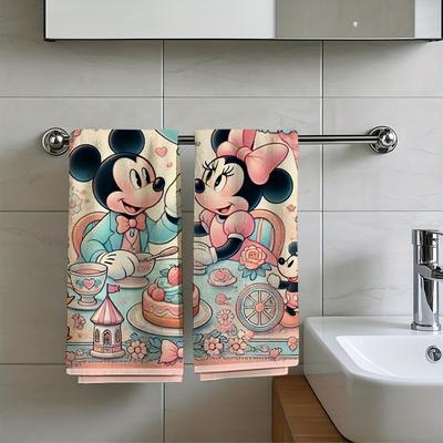 TEMU 2pcs & Mouse Retro Hand Towels - Super Soft Microfiber, Vintage Floral & For Bathroom, Kitchen, Easter Gifts, Party Decor, Festive Gift Item | Whimsical Towel Design | Quality Fabric Towel Image
