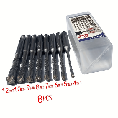 TEMU Ensunm 8pcs 110mm Sds Plus Phillips Drill Bit Set, Double Spiral, For Concrete, Steel, No , Home Decor Use Image