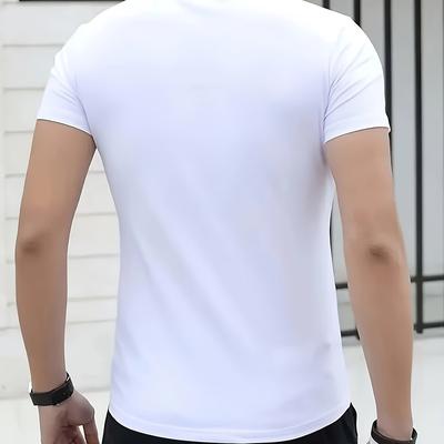 TEMU Men's V-neck Short Sleeve T-shirt - Moisture-wicking Quick-dry High Elasticity Workout Tee For Gym, Running & Training - Breathable Summer Athletic Shirt With Regular Fit Image