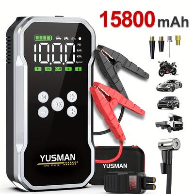 TEMU Yusman Car Battery Booster - Car Starter 12v(up To 10l Gas/8l ), Starter With 150 Psi Air Compressor, Jump Starter With Clamps, Led Image