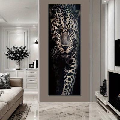 TEMU Elegant Style | Leopard Face Canvas Art Print, - Modern Black And Decor For Living Room, Bedroom, Office - Aesthetic Home Accent, Perfect Gift Image