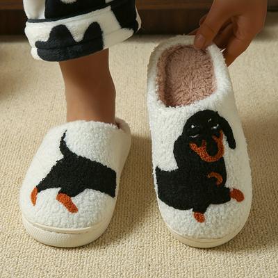 TEMU Women's Winter Warm Slippers, Dachshund , Cozy Fabric Upper & Inner, Tpr Sole, Hand Washable, Home Footwear Image