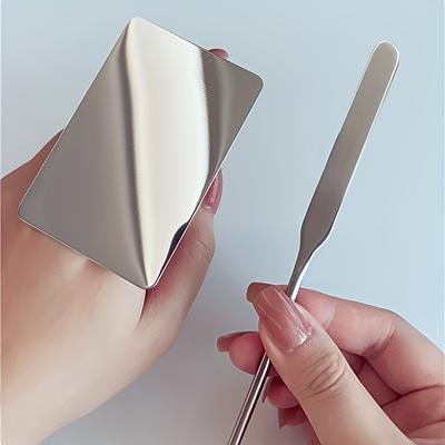 TEMU 2pcs Professional Makeup Foundation Spatula Set - Stainless Steel Mixing Stick & Round Head Acrylic Palette - Ideal For Applying Foundation & Blending Cosmetics - Unscented Image