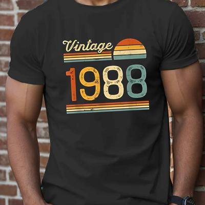 TEMU Vintage 1988 Men's Short Sleeve T-shirt Summer T-shirt Top Image