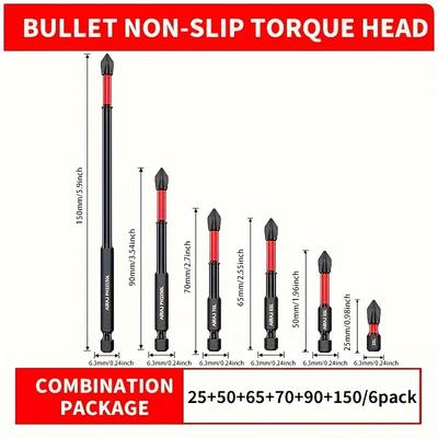 TEMU 6- Screwdriver Bit Set, -slip Steel, Hardness For And , , Metal , No Needed Image