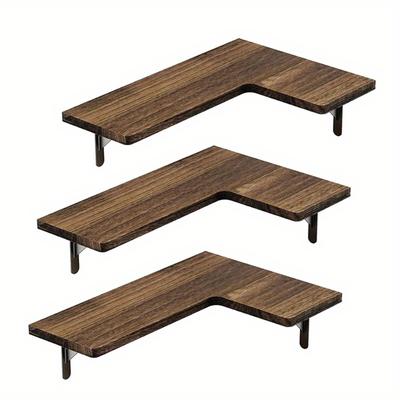 TEMU Multipurpose Corner Floating Shelves: Convenient Corner Floating Shelves - Portable Wall Mounted Storage Organizers - Contemporary Style - Wooden Material - Suitable For Bedroom Image