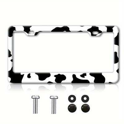 TEMU Trendy, Cow Print Aluminum License Plate Frame - Fits Cars, Includes Screws & Holes Image