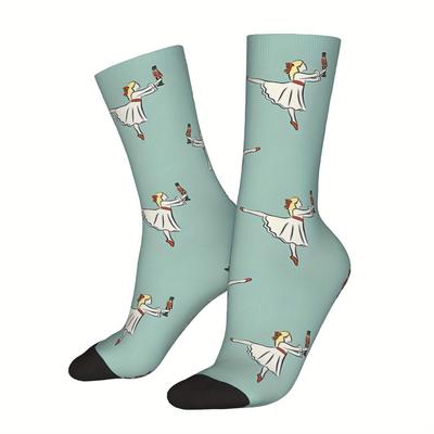 TEMU Men's Novelty Ballet Dancer Crew Socks - Fun Hip Hop Vintage Print, -day Wear Image