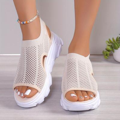 TEMU Women's Beach Sandals, Fashionable And Lightweight With A Soft Sole, Popular Sports Sandals For Wide Feet In Larger Sizes, Breathable And Slip-resistant Knitted Shoes. Image