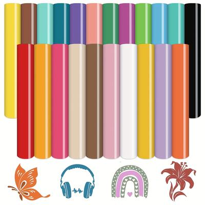 TEMU 22-pack Permanent Vinyl Sheets - Assorted Colors, 12x10 Inches, Easy To Cut, & Transfer For Diy Crafts, Home Decor, Coffee Mugs, Signs, Letters, Banners & Window Graphics Image