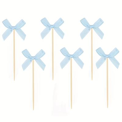TEMU 20pcs Pink Satin Bow Cupcake Toppers - Elegant Knot Cake Decorations For Birthdays, Weddings, And Gender Reveal Parties, Gender Reveal Treats | Elegant | Wooden Cake Toppers Image