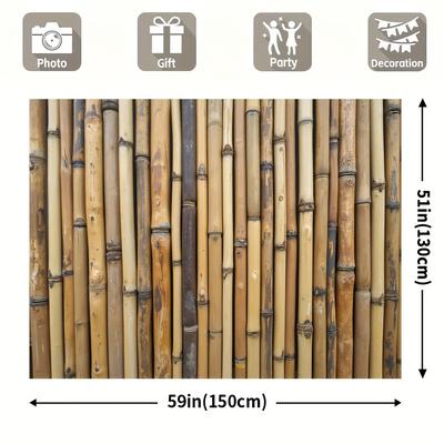 TEMU 1pc Natural Bamboo Print Polyester Backdrop - Rustic Bamboo Wall Design For Holiday Decorations, Party Scenes, And Home Decor, No Electricity Needed, Image