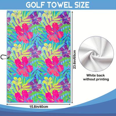 TEMU Vibrant Floral Quick-dry Golf Towel - Soft, Absorbent Microfiber With Hanging Loop, Ideal Gift For Golfers, All , Golf Accessories