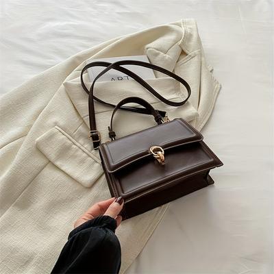 TEMU Women's Adjustable Lightweight Crossbody Bag With Golden-tone Clasp - Retro , Polyester Lining, Everyday Casual & Professional Purse In /pink/khaki/brown Image