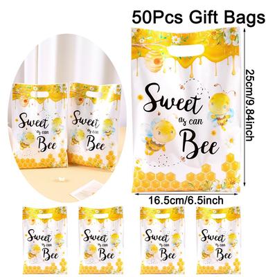 TEMU 20/50pcs Bee Theme Gift Bags - Honeycomb Plastic For Birthday Parties, Showers & Bulk Packaging Image