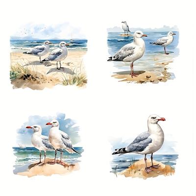 TEMU Four-in-one Seaside Seagull Pattern Sticker, High Film Double-sided Printing Color , Stickers, Scratch-proof Stickers, Motorcycle Stickers, Car Bumper Stickers, Body Decoration Stickers Image