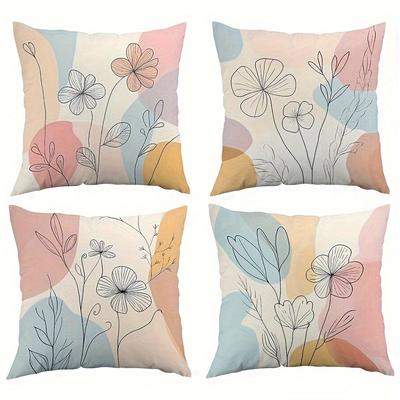 TEMU 4pcs, Polyester Pillowcase, Suitable For Living Room, Bedroom, Sofa, Bed, Room, Comfortable And Soft Pillowcase With Single-sided Printing, No Pillow Core, 3 Sizes Image