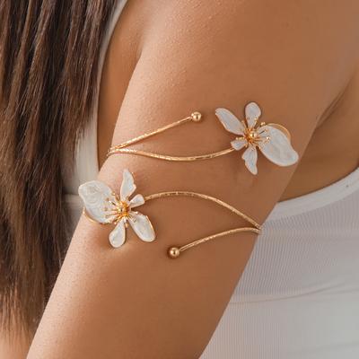 TEMU 1pc Elegant & Sexy Floral Open Cuff Armlet - Iron Material, Parties, Weddings, Summer Events, And Casual - Ideal Gift For , Floral Armlet Image