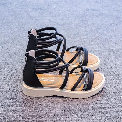 TEMU Women's 2025 Summer White Crisscross Strap With Back Zipper - Minimalist Cover Open-toe Flat Sandals, Low Heel Rubber Sole For Casual & Formal Outfits Image