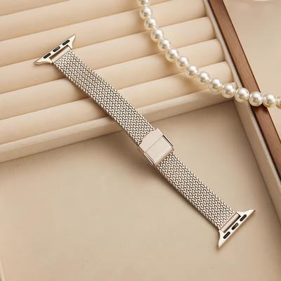 TEMU Stainless Steel Mesh Watch Band For Watch Series 10/9/8/7/6/5/4/3/2/1/se, Adjustable Milanese , Water-resistant, Business , Sizes 38mm/40mm/41mm/42mm/44mm/45mm/46mm Image