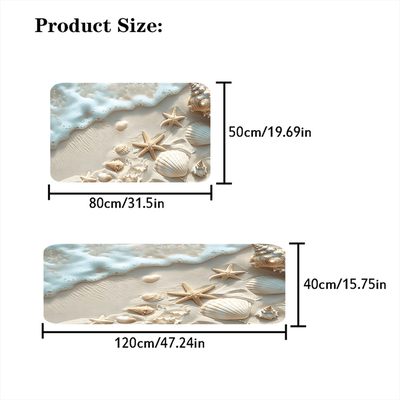 TEMU 2/3pcs Beach Shell Starfish Printed Bathroom Floor Mat Set - 1cm Thick, 500g/㎡, Non Slip, Machine Washable, Polyester Composition, Universal Holidays, Rectangular Shape, Woven Weaving Method Image
