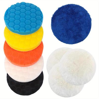TEMU Set Of 9 Polishing Sponges, 150mm With, Pads For Car Polishing, Attachments For Cordless Screwdrivers, And 150mm Polishing Pads For And Polishers. Image