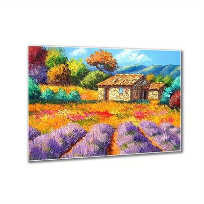 TEMU 1pc Vintage Lavender Canvas Print - Wall Art Poster, Scene With House And Flowers, Ideal For Home Or Apartment Decor, Home Wall Decor | Canvas | Image