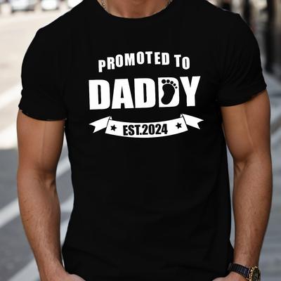"TEMU To Daddy Est 2024" Men' T-shirt - Casual Polyester Crew Neck, Short Sleeve Tee With Footprint & , Machine Washable For Summer" Image