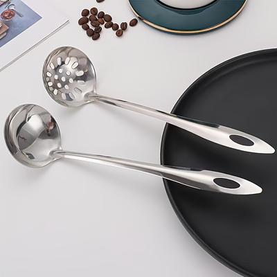 TEMU 2pcs/set Premium Long Handle 304 Stainless Steel Soup Spoons - Reusable, Washable, Durable, And Easy To Clean Tableware For Restaurant And Home Use - Hot Pot And Everyday Meals Image