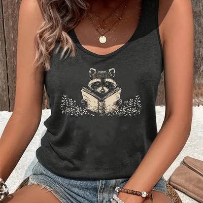 TEMU Print Tank Top, Casual Sleeveless Polyester Vest With Crew Neck, Applique , And Knit Fabric For Spring/summer/fall Image