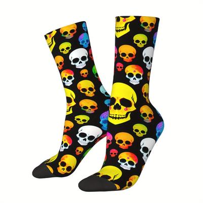 TEMU Men's Skull Socks - Hip Hop Style, Seamless, Breathable Polyester , Casual Wear & Gifts Image