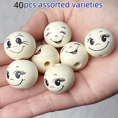TEMU 40/20pcs 20mm Wooden Beads With Big Eyes & Closed Eye - Natural Wood Making Supplies For Keychain, Bracelet, Necklace, Christmas Tree Decor, Farmhouse Decor Assortment Image
