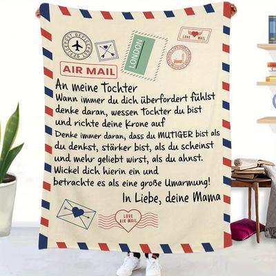 TEMU Daughter Gift - Cozy German-inspired Postcard Design Fleece Throw Blanket, Flannel Sofa Blanket With Message From Mom, Ideal For All , Machine Washable - Perfect Birthday Or Anniversary Present Image